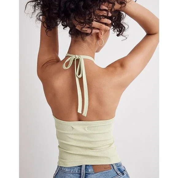 Madewell NWT Sweet Honeydew Brightside Rib Halter Tank Top Size Medium - Picture 2 of 9